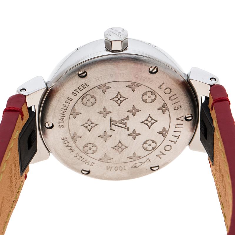 Contemporary Louis Vuitton Pink Mother of Pearl Stainless Steel Q1216 Womens Wristwatch 28 mm
