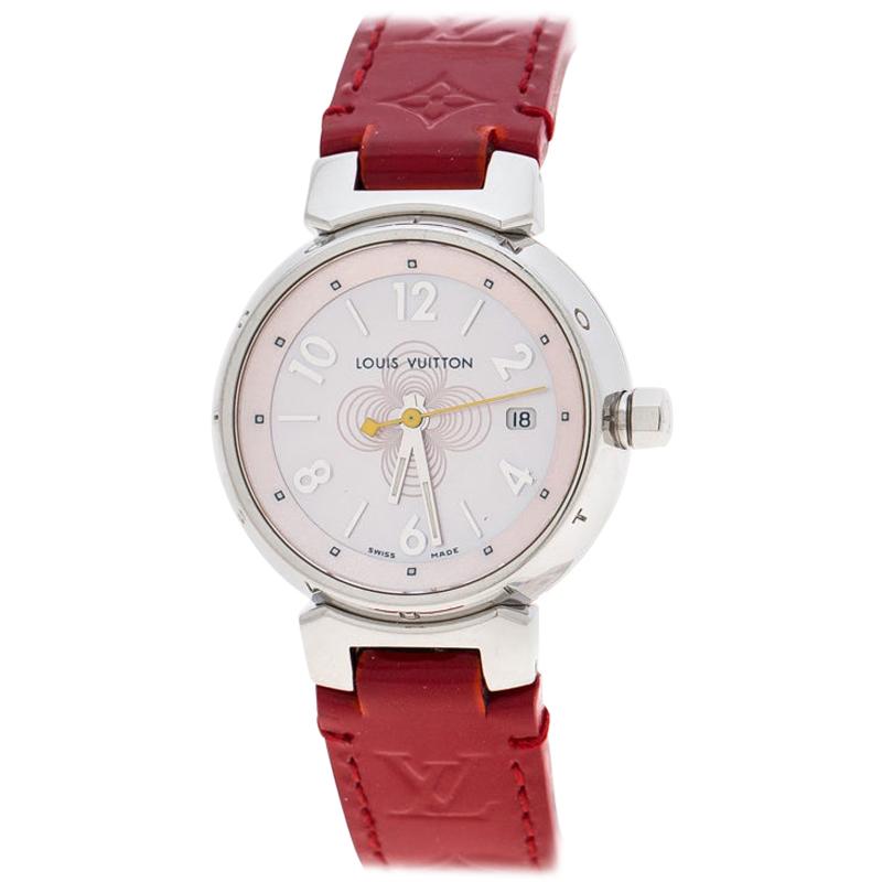 Louis Vuitton - Louis Vuitton Tambour Q1216 Beige Pink Leather Steel W –  Every Watch Has a Story