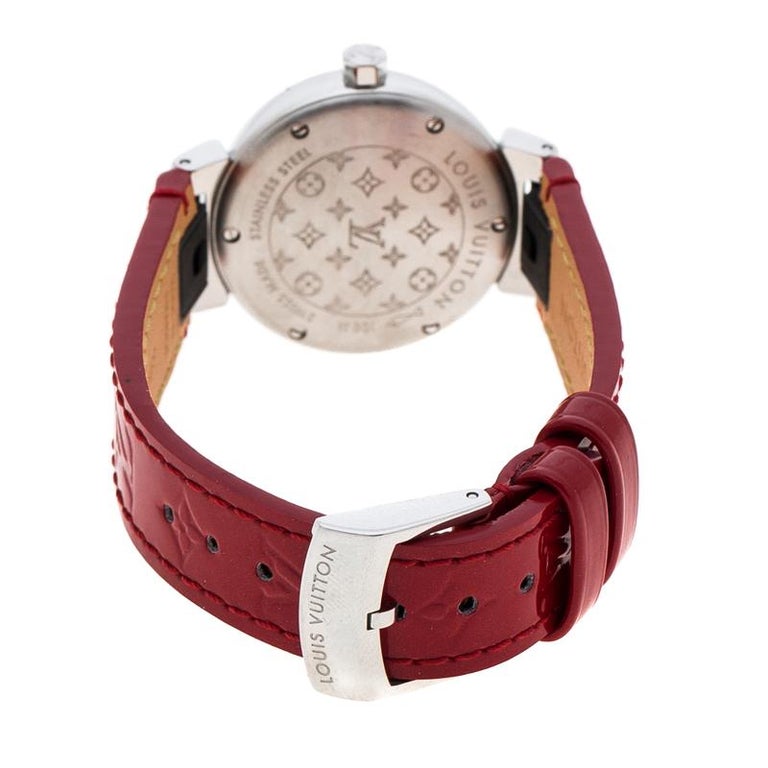 Louis Vuitton Pink Mother of Pearl Stainless Steel Tambour Q1216 Women's  Wristwa For Sale at 1stDibs