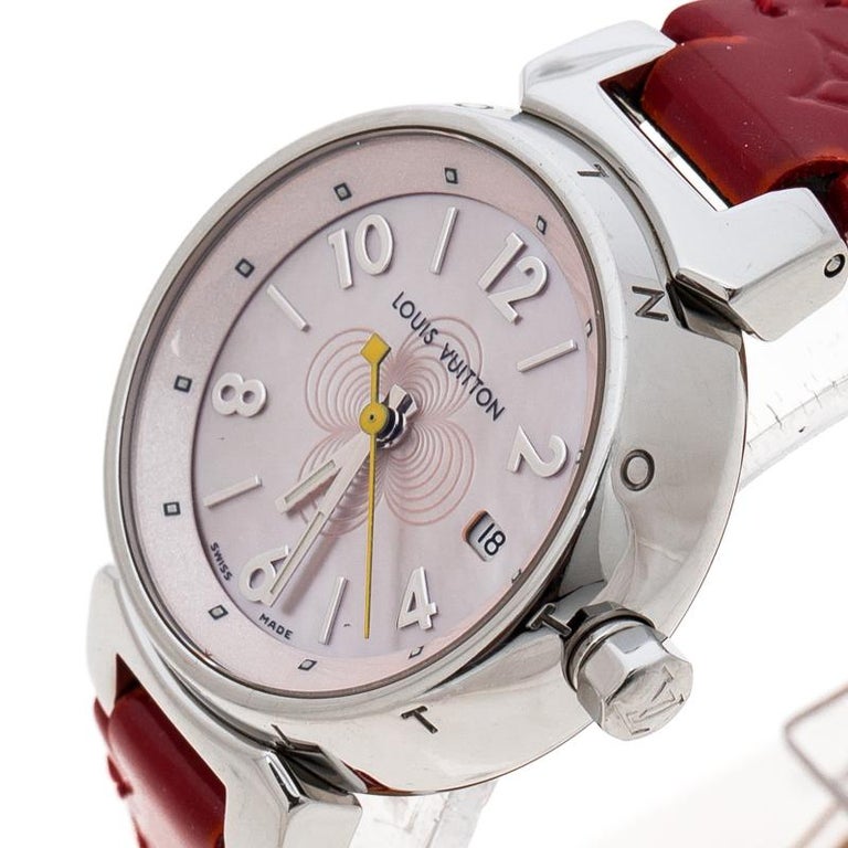 Louis Vuitton Pink Mother of Pearl Tambour Q1216 Women's Wristwatch 28