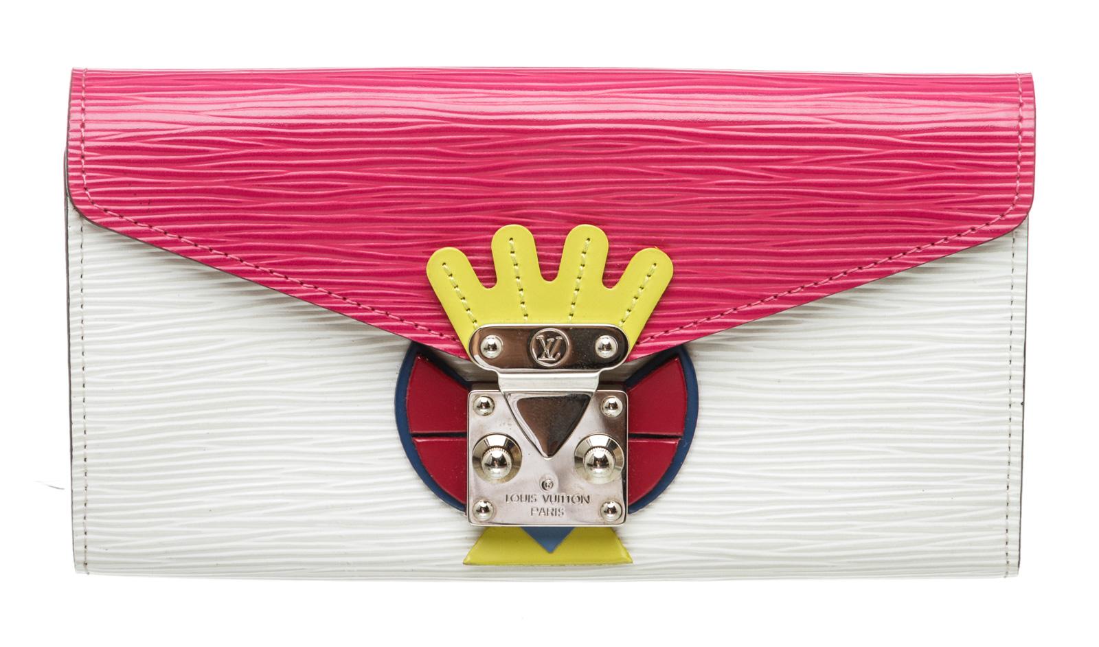 Beige Louis Vuitton Pink Multicolor Epi Leather Tribal Mask Sarah Wallet For Sale
