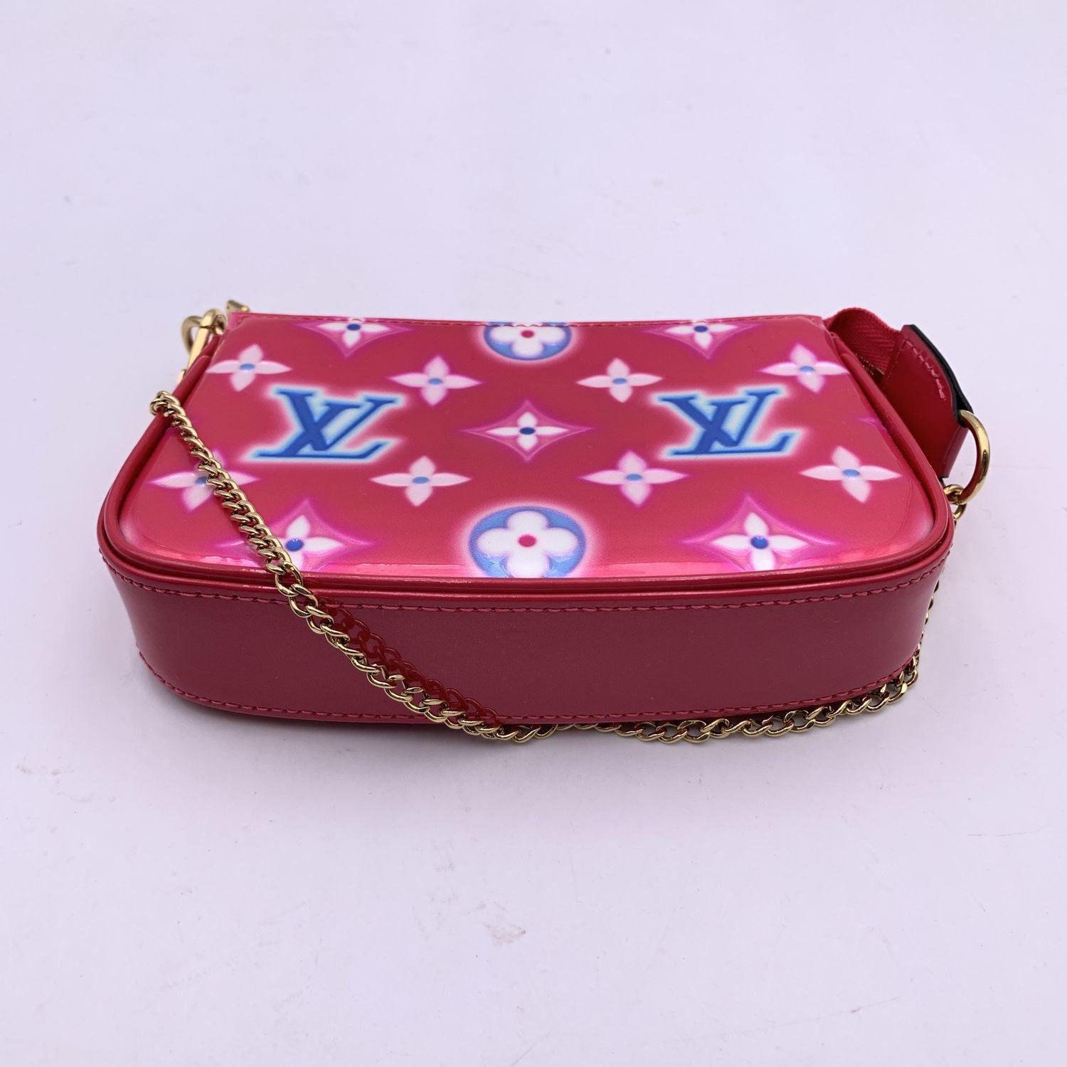 Women's Louis Vuitton Pink Neon Monogram Vernis Mini Pochette Accessories Bag For Sale