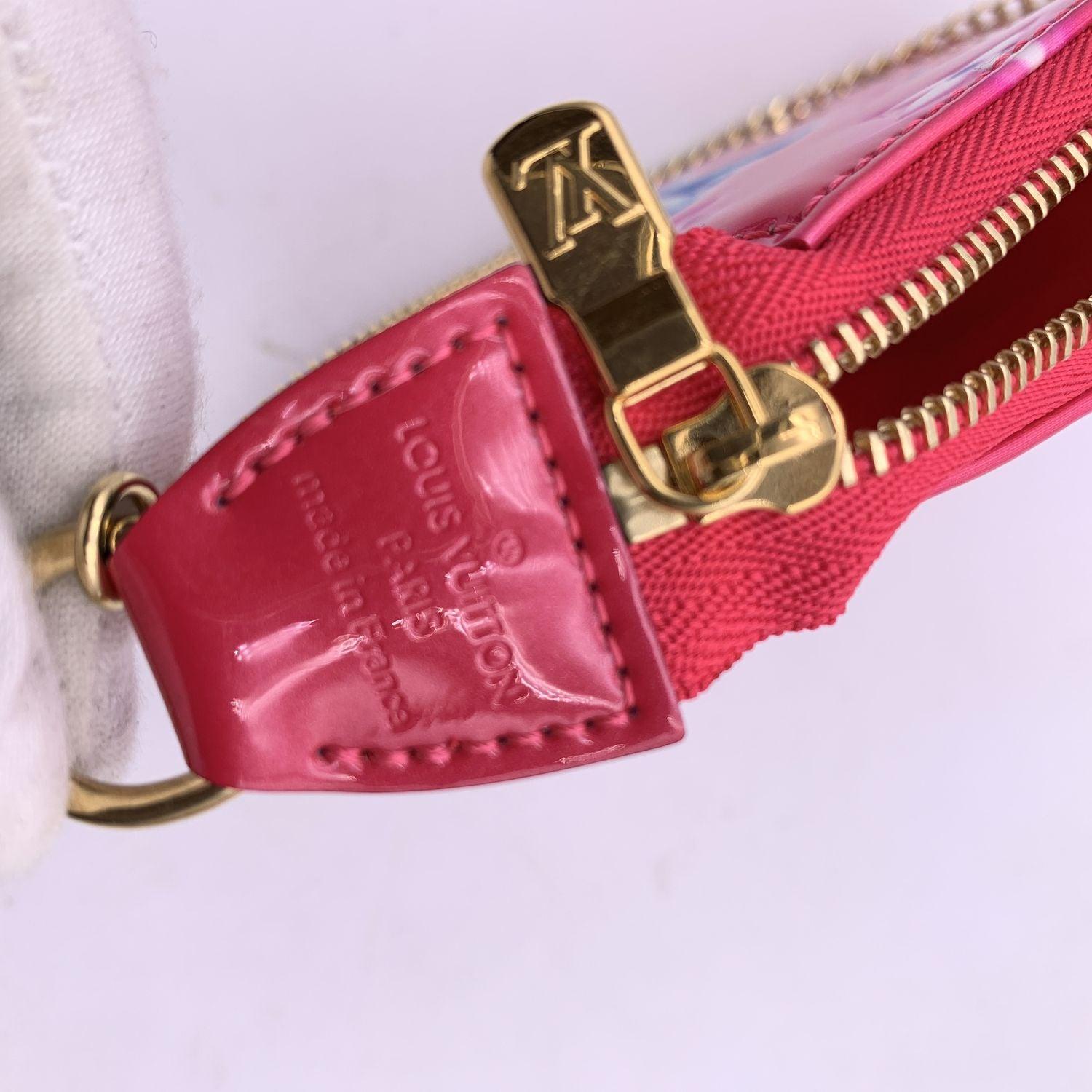 Louis Vuitton Pink Neon Monogram Vernis Mini Pochette Accessories Bag For Sale 2