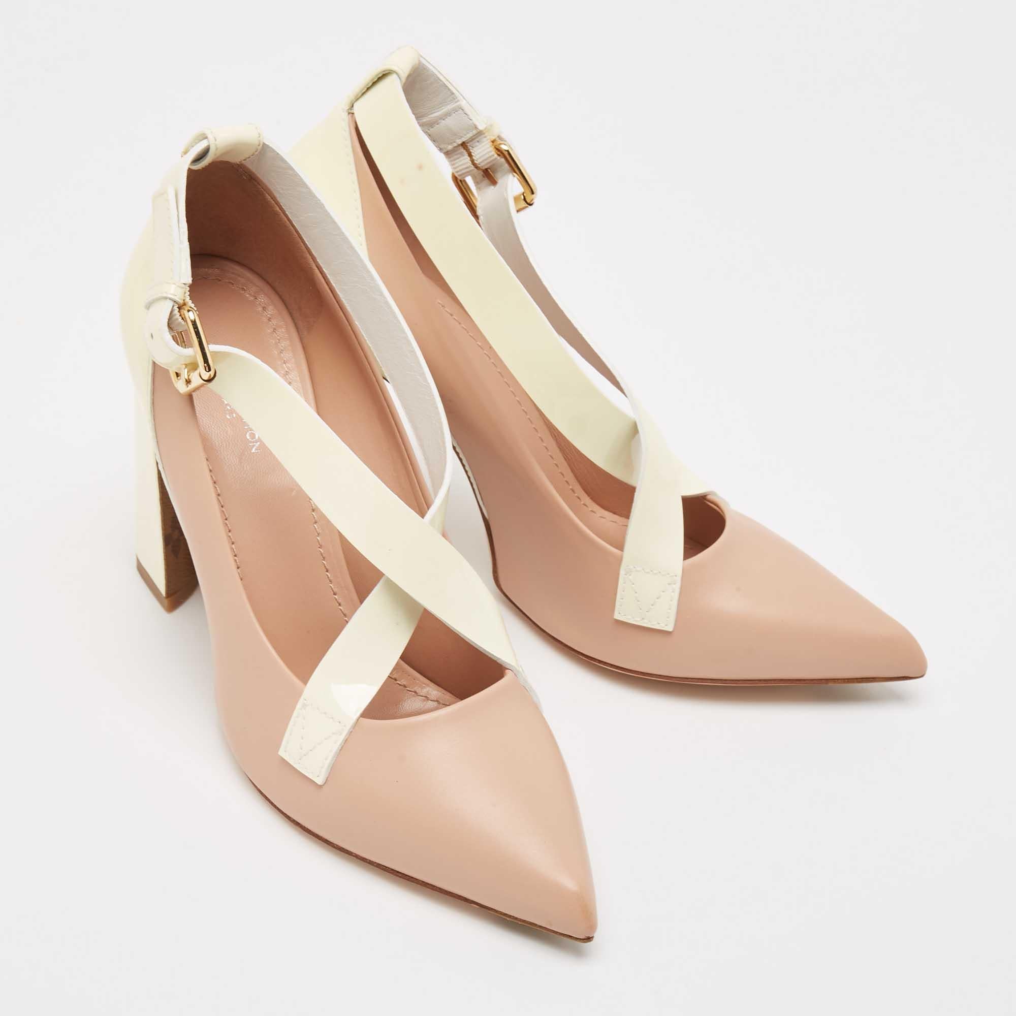 Women's Louis Vuitton Pink/Off White Leather and Patent Matchmake Pumps Size 38.5