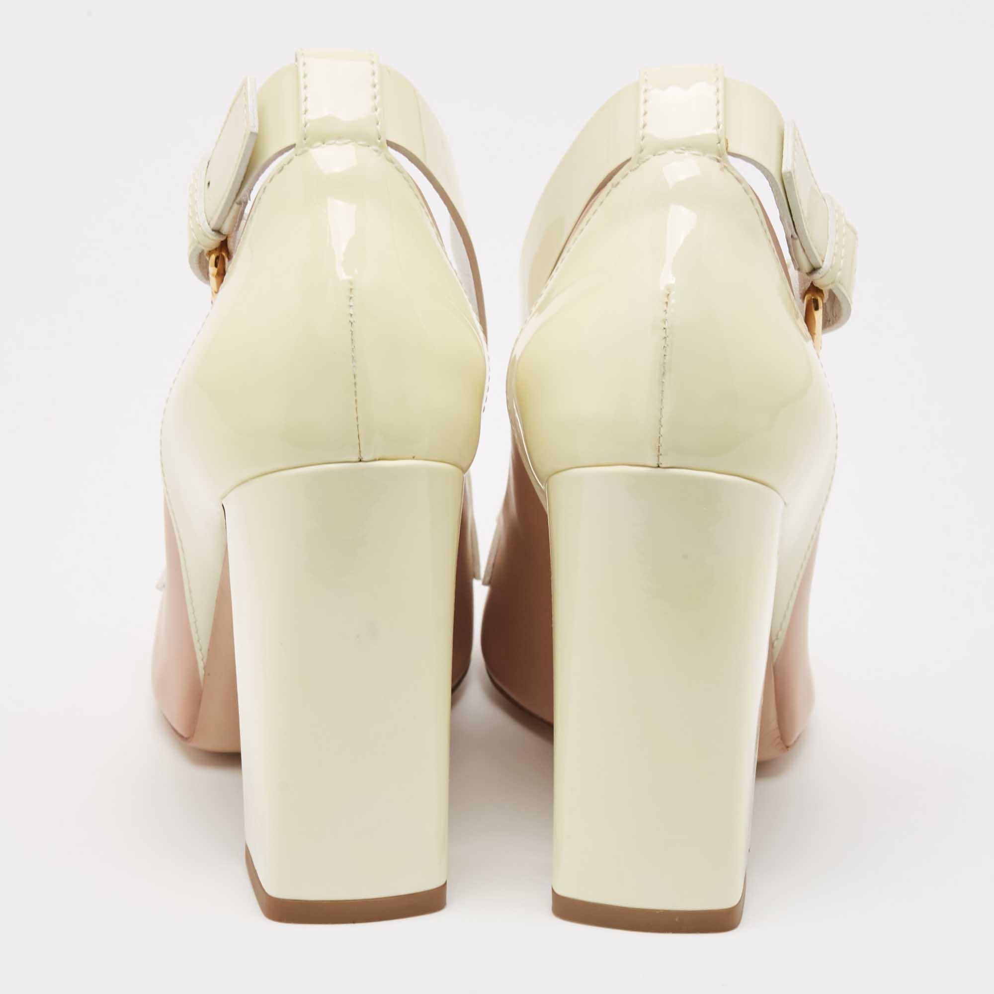 Louis Vuitton Pink/Off White Leather and Patent Matchmake Pumps Size 38.5 1
