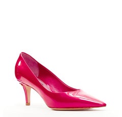 LOUIS VUITTON pink patent gold logo plate mid point toe pump EU36.5