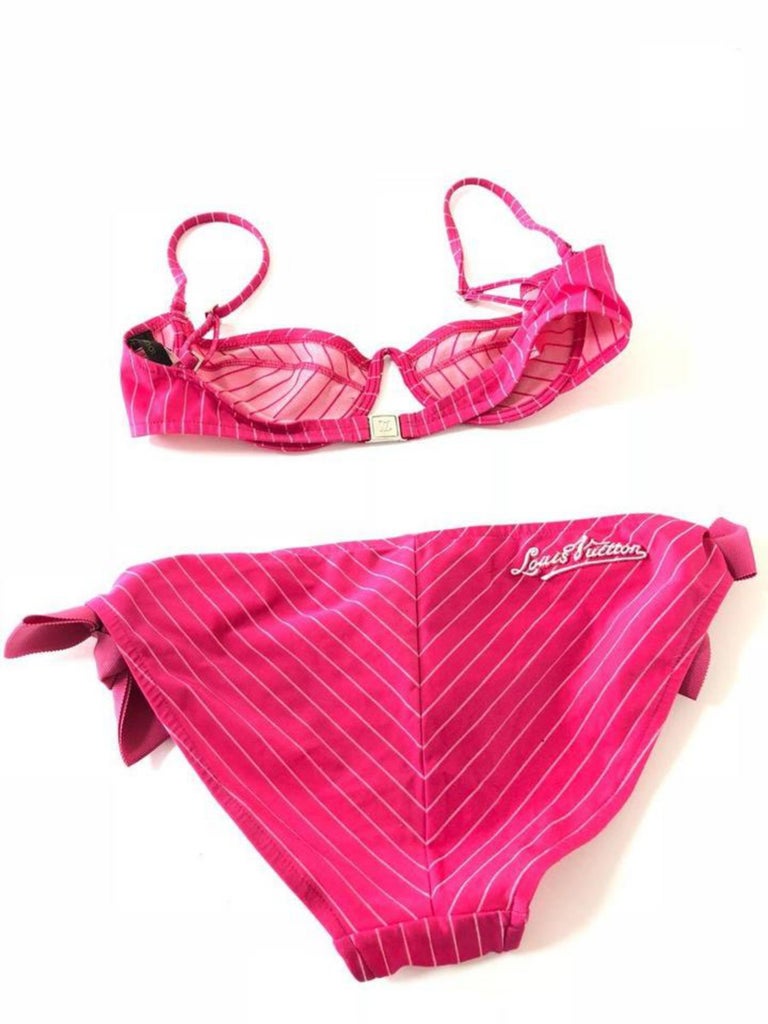 Louis Vuitton Pink Pinstripe Logo Bathing Suit 230446 Bikini Set