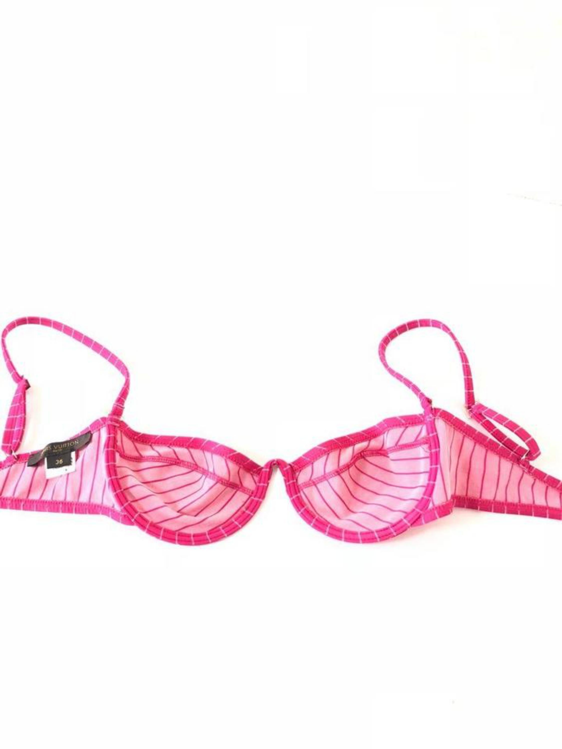 Women's Louis Vuitton Pink Pinstripe Logo Bathing Suit 230446 Bikini Set For Sale