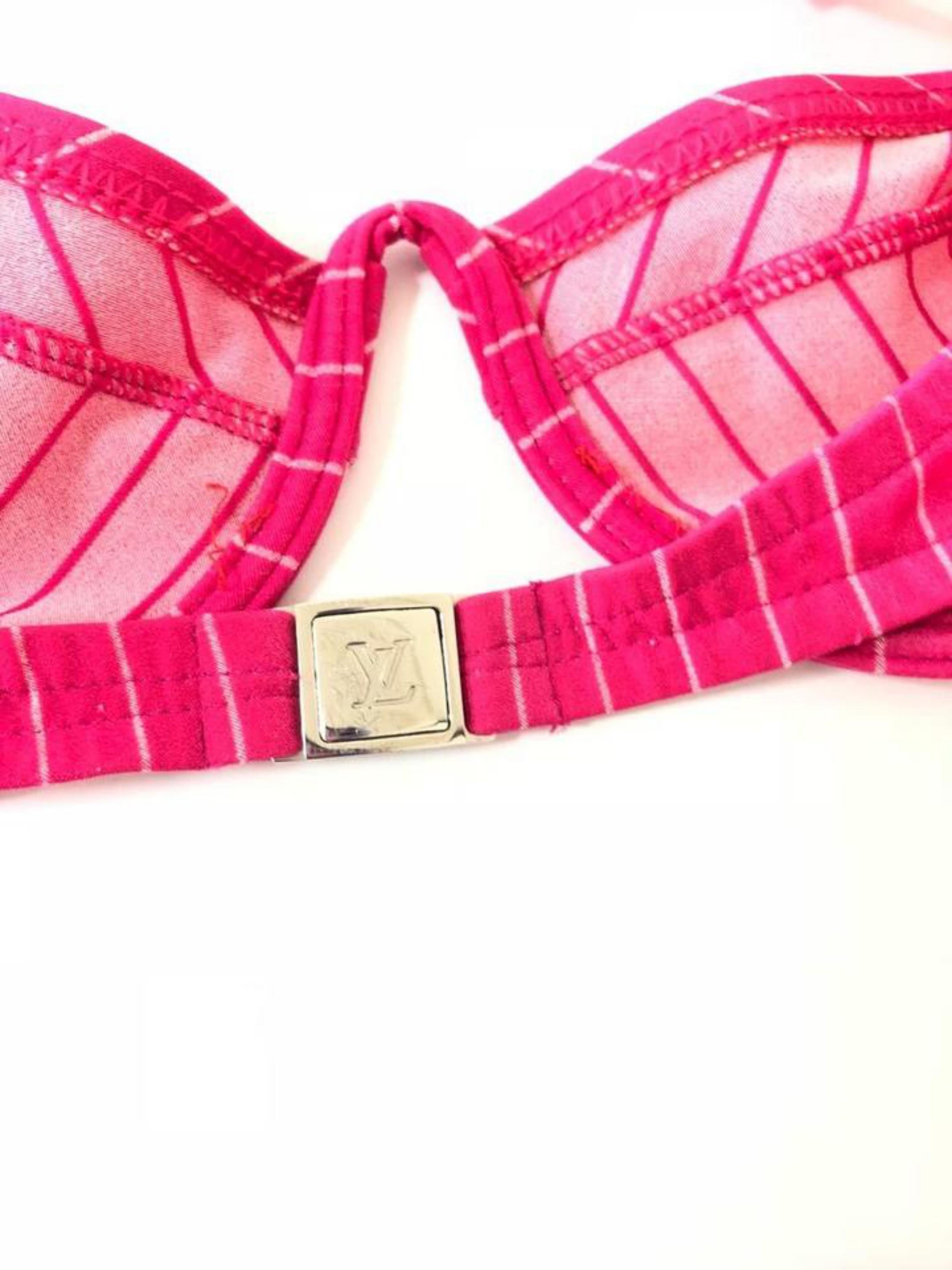 Louis Vuitton Pink Pinstripe Logo Bathing Suit 230446 Bikini Set For Sale 1