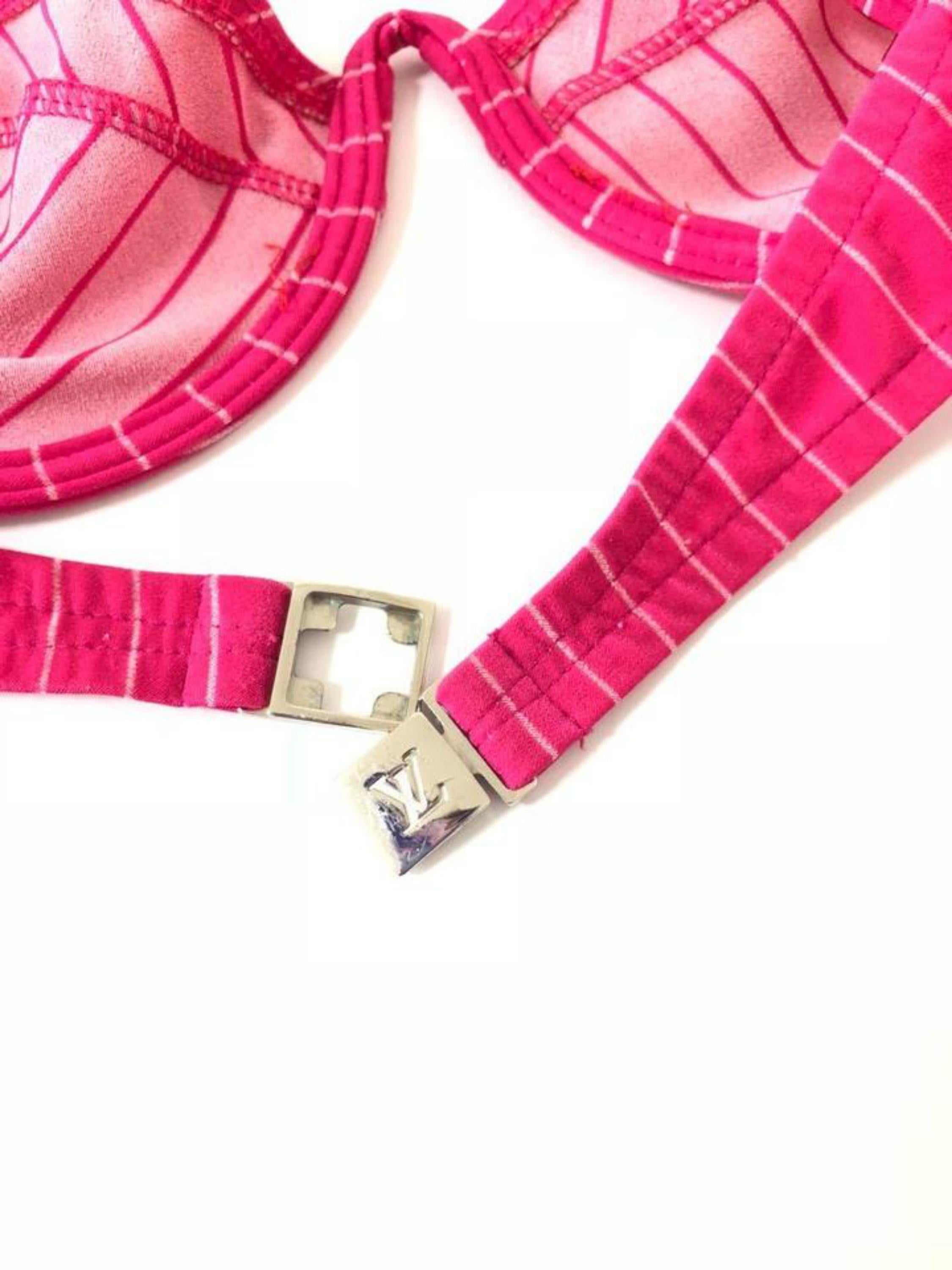 Louis Vuitton Pink Pinstripe Logo Bathing Suit 230446 Bikini Set For Sale 2