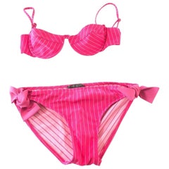 Louis Vuitton Pink Pinstripe Logo Bathing Suit 230446 Bikini Set