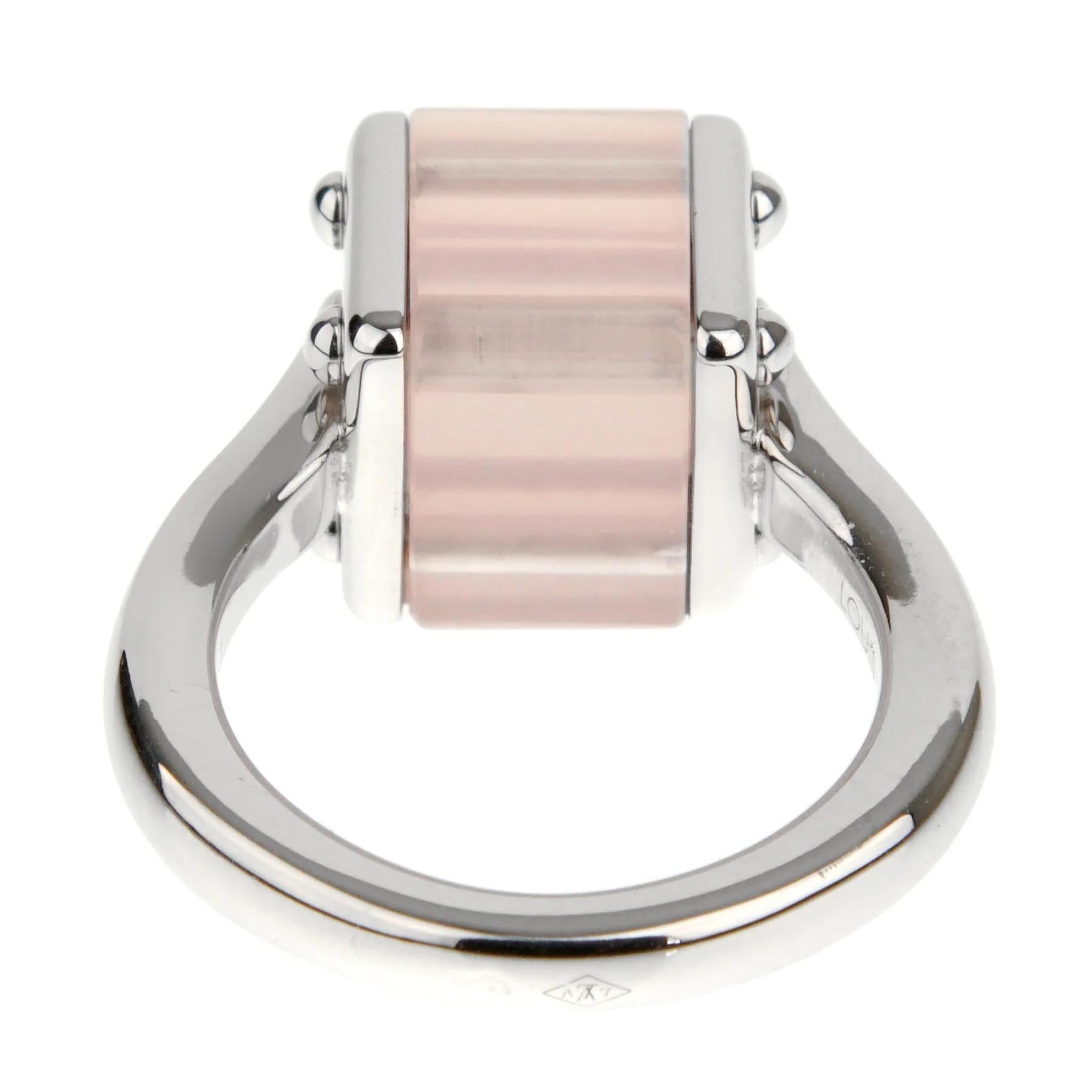 Louis Vuitton Rosa Quarz Trunk Weißgold Cocktail-Ring Gr. 5 (Gemischter Schliff) im Angebot