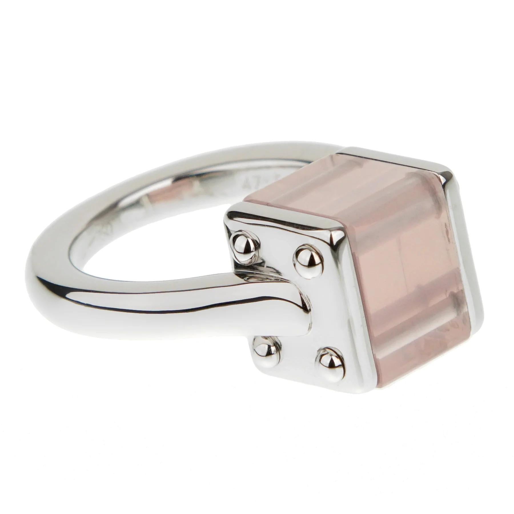 Louis Vuitton Rosa Quarz Trunk Weißgold Cocktail-Ring Gr. 5 im Zustand „Hervorragend“ im Angebot in Feasterville, PA