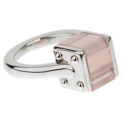 Louis Vuitton Anillo de Cóctel de Oro Blanco Tronco de Cuarzo Rosa Sz 5