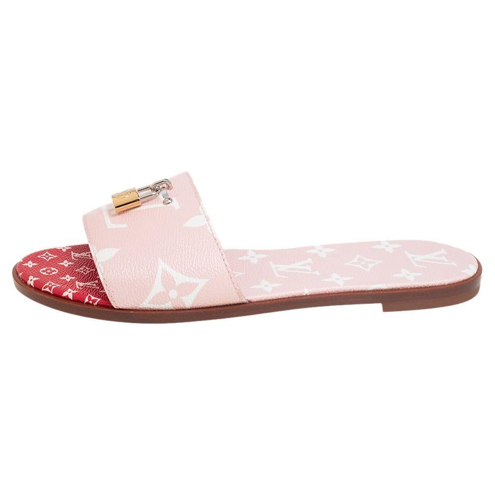 Louis Vuitton Pink Reverse Monogram Canvas Lock It Flat Slide Sandals Size  40 at 1stDibs