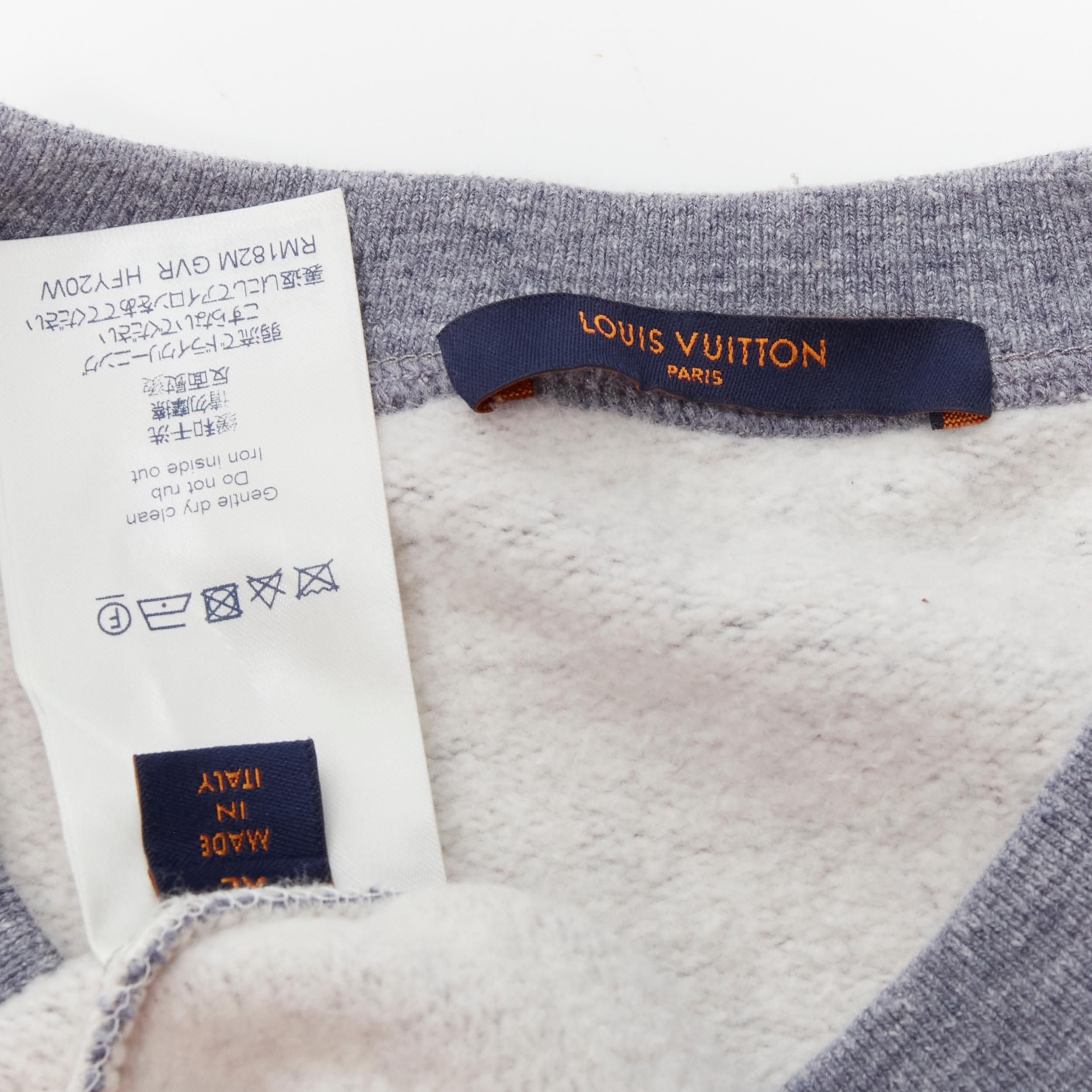 LOUIS VUITTON pink reversed LV logo embroidery grey fleece lined crew sweater XL 1