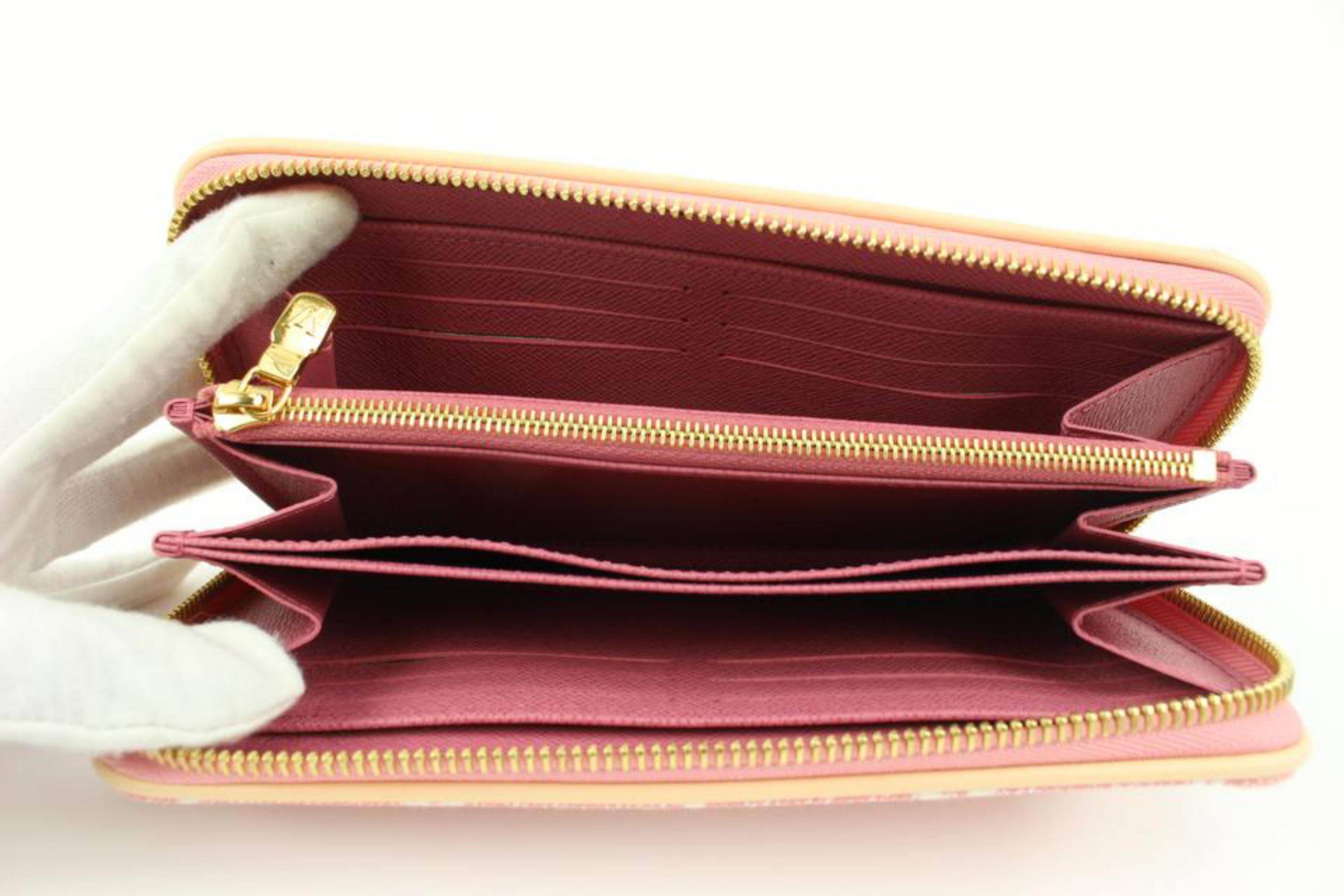 Louis Vuitton Pink Rose Monogram Denim Zippy Wallet Long Zip Around 31lv217s For Sale 2
