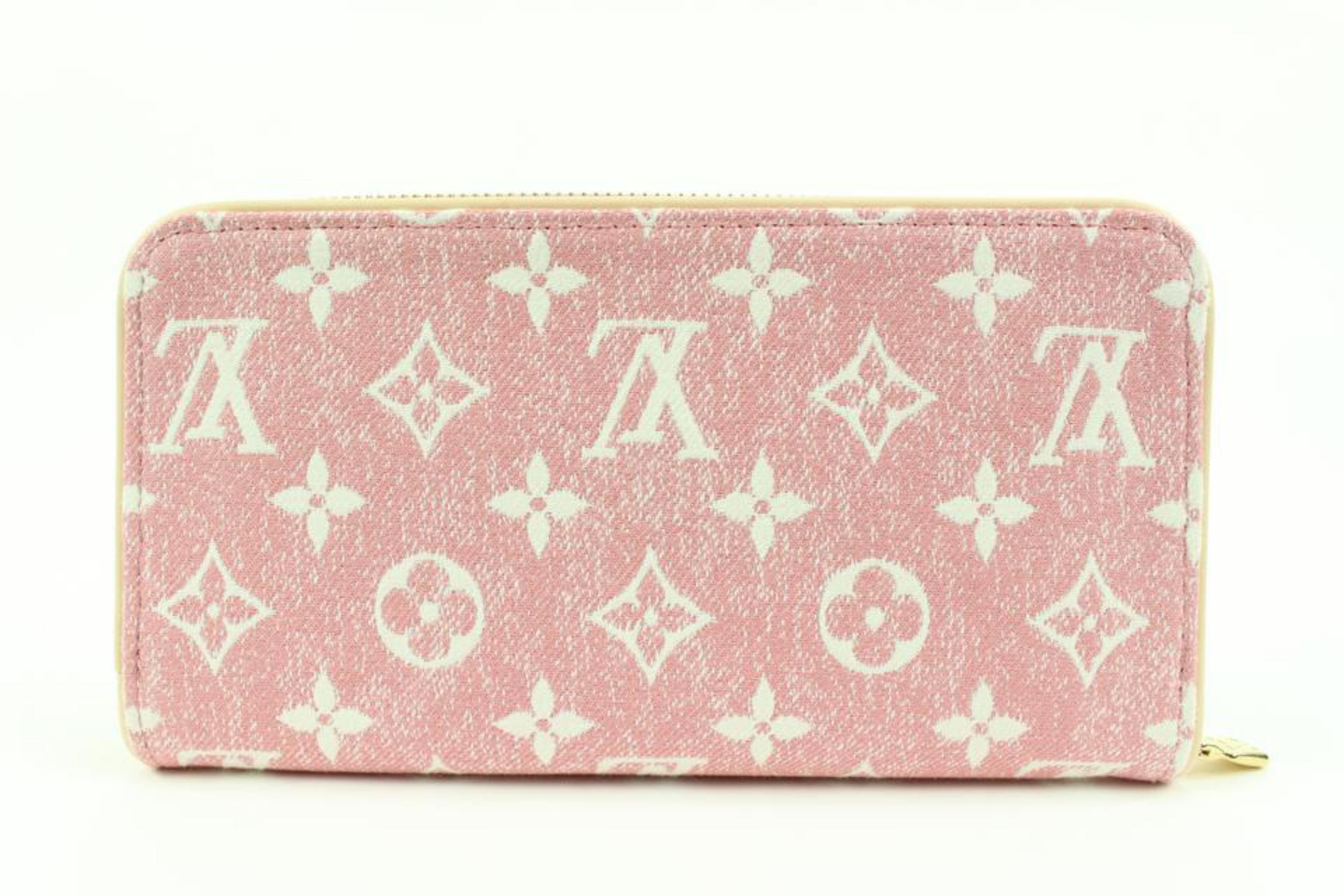 Beige Louis Vuitton Pink Rose Monogram Denim Zippy Wallet Long Zip Around 31lv217s For Sale