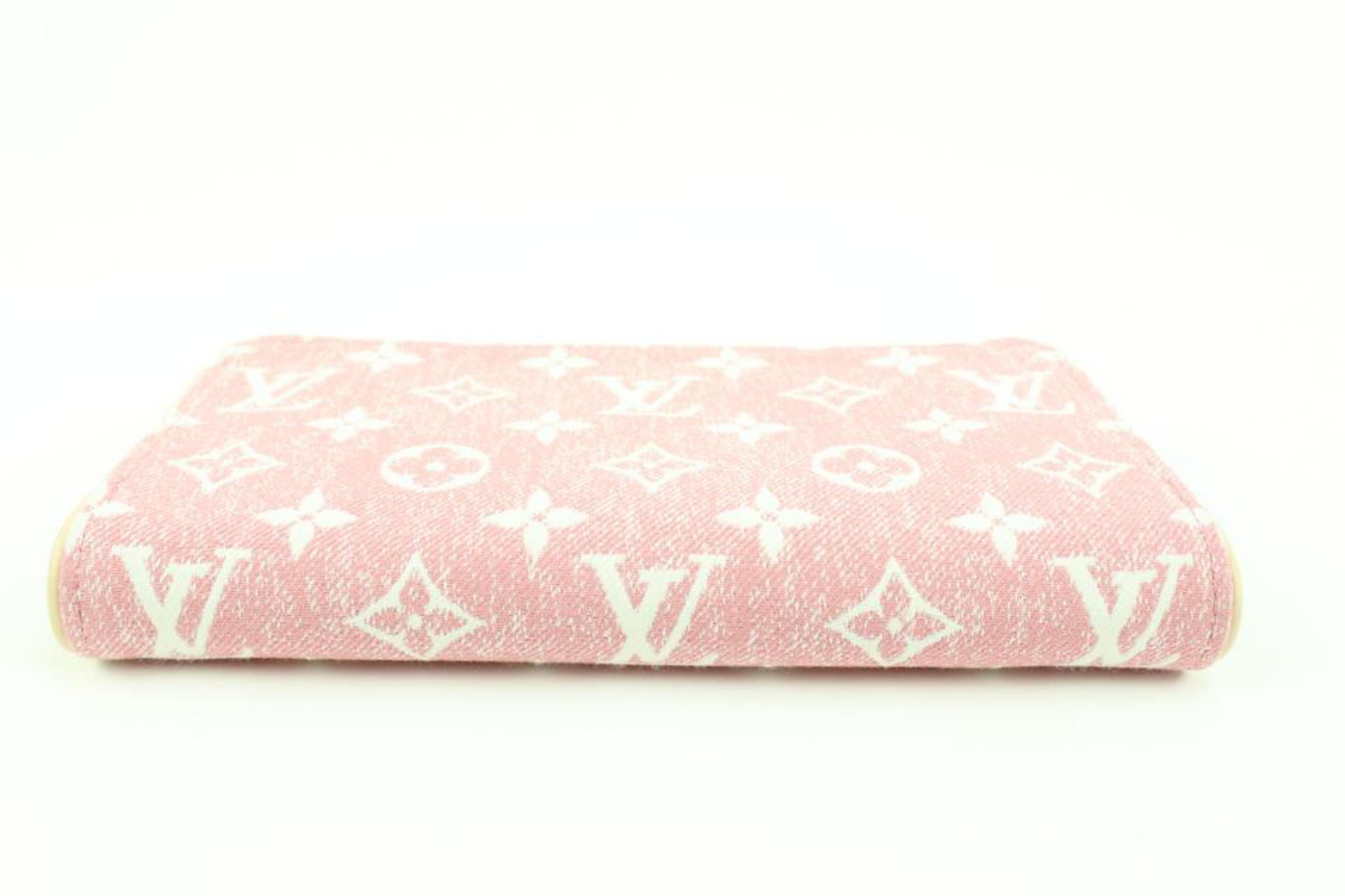 Women's Louis Vuitton Pink Rose Monogram Denim Zippy Wallet Long Zip Around 31lv217s For Sale