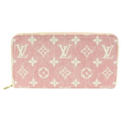 Louis Vuitton Pink Rose Monogram Denim Zippy Wallet Long Zip Around 31lv217s