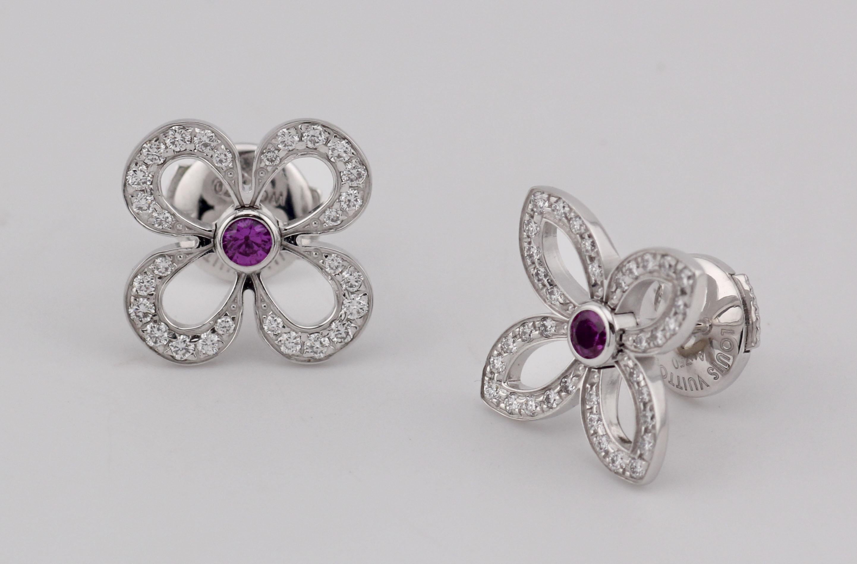 Taglio rotondo Orecchini Les Eclatantes Craquante in oro 18k con diamante e zaffiro rosa Louis Vuitton in vendita