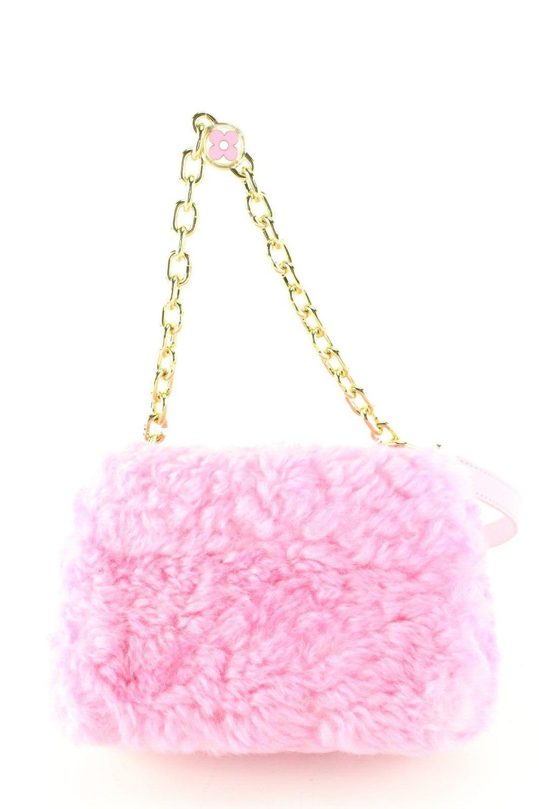 Louis Vuitton Pink Shearling Twist LV Gold Chain Bag 1LK0412C 5