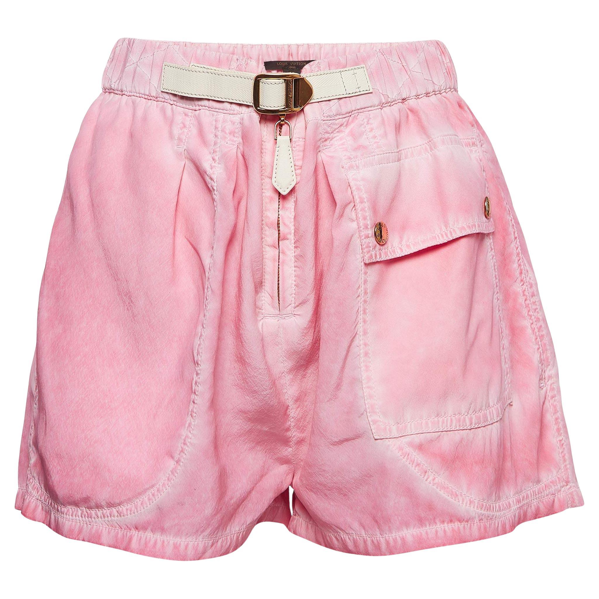 Louis Vuitton Pink Silk Belted Shorts M For Sale