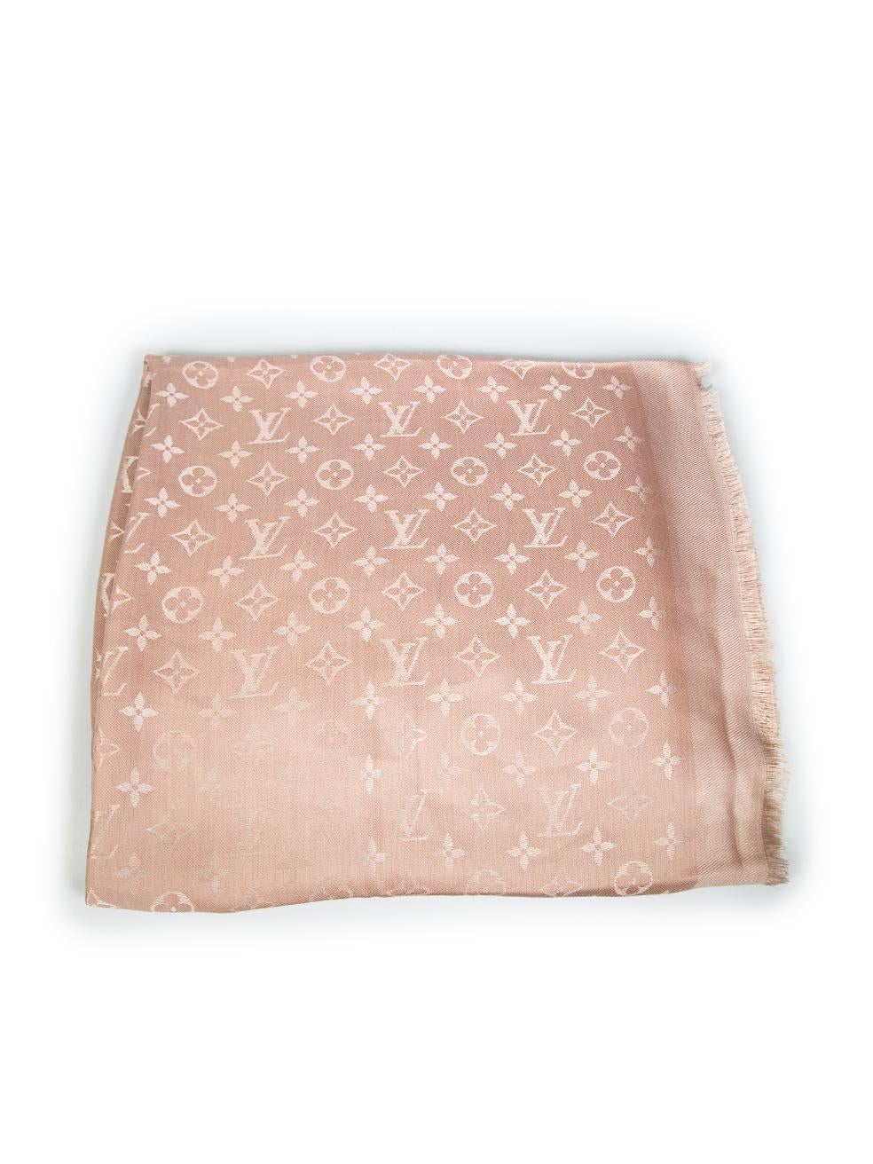 Beige Louis Vuitton Pink Silk Monogram Classic Scarf