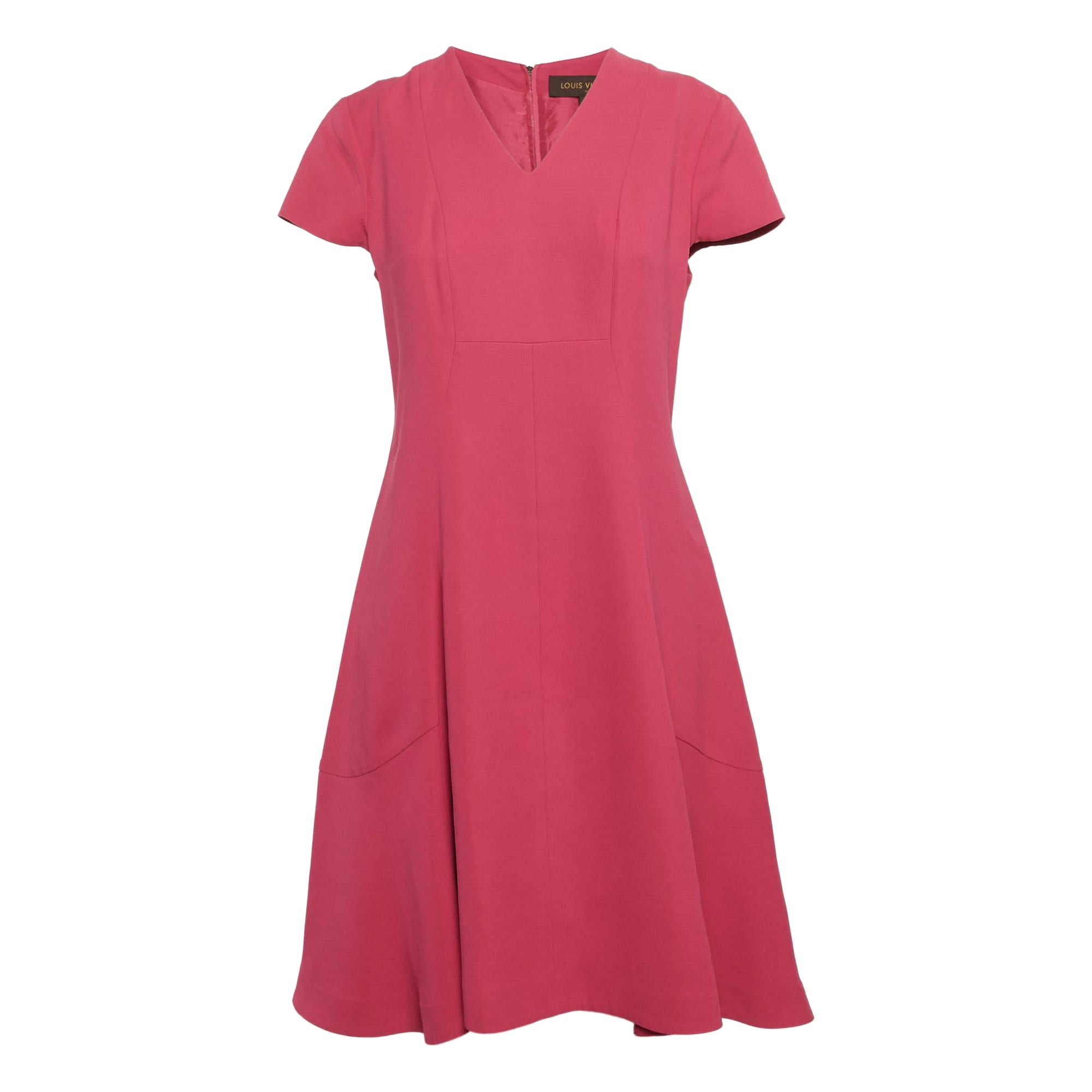 Louis Vuitton Pink Silk V-Neck Panelled Short Dress M