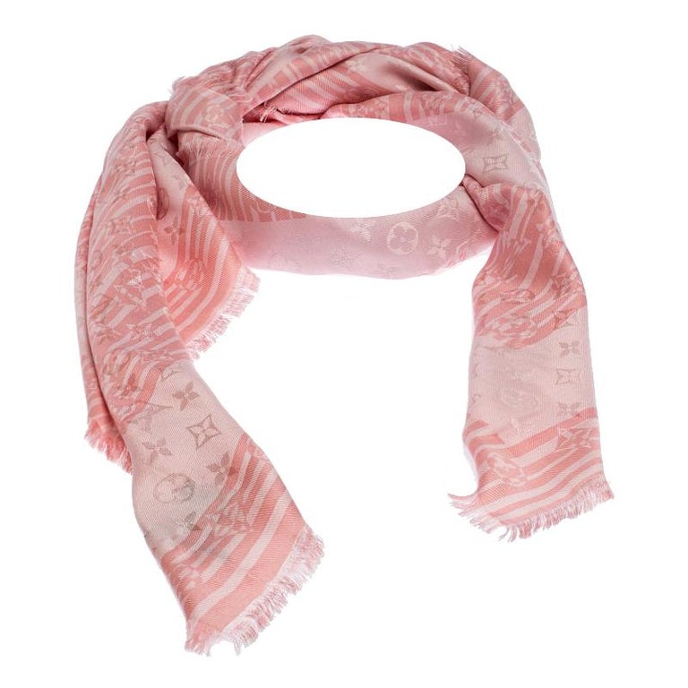 Louis Vuitton Pink Striped Cryptogram Monogram Silk Blend Shawl For Sale at 1stdibs