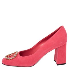Louis Vuitton Pink Suede Crystal Madeleine Block Heel Pumps Size 41