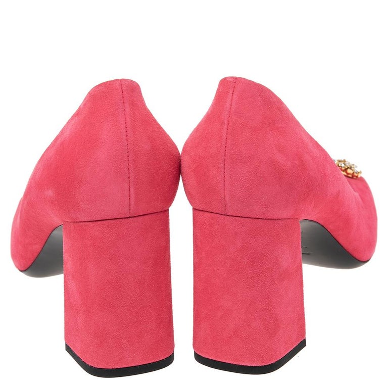 Louis Vuitton Pink Suede Crystal Madeleine Block Heel Pumps Size