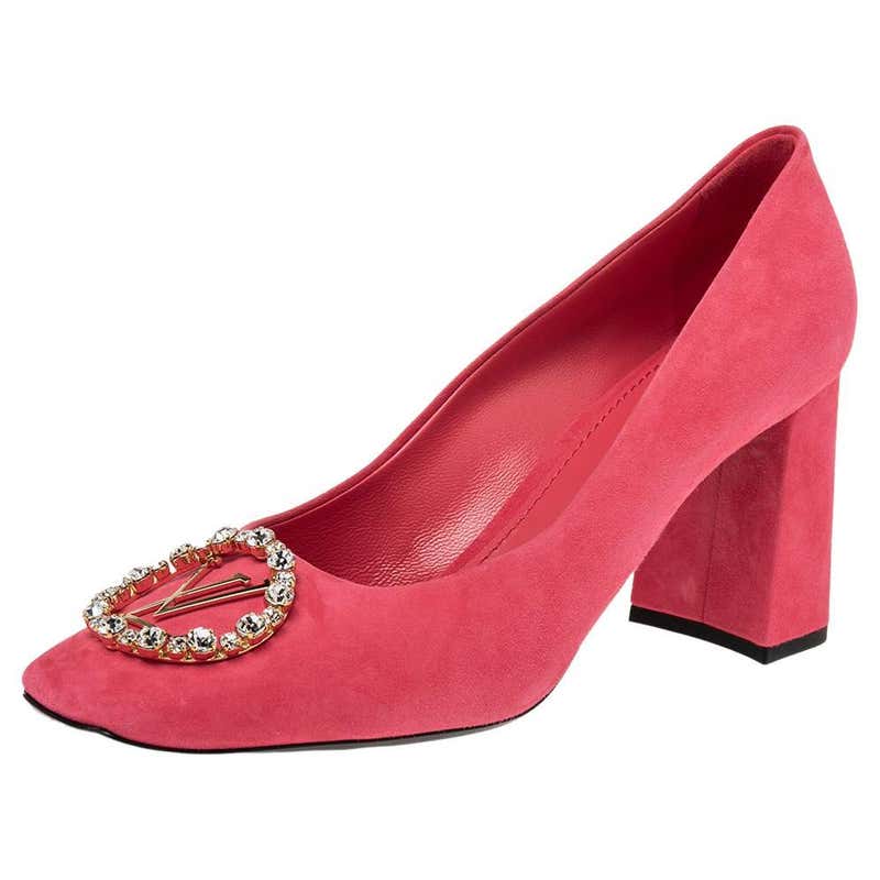 Louis Vuitton Pink Suede Crystal Madeleine Block Heel Pumps Size 41 at ...