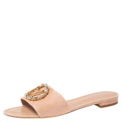 Louis Vuitton Pink Suede Crystal Madeleine Flat Mules Size 41