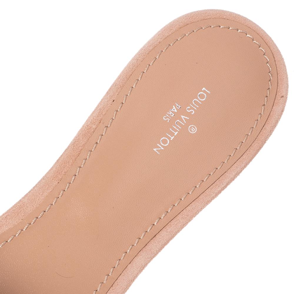 Beige Louis Vuitton Pink Suede Crystal Madeleine Flat Mules Size 41