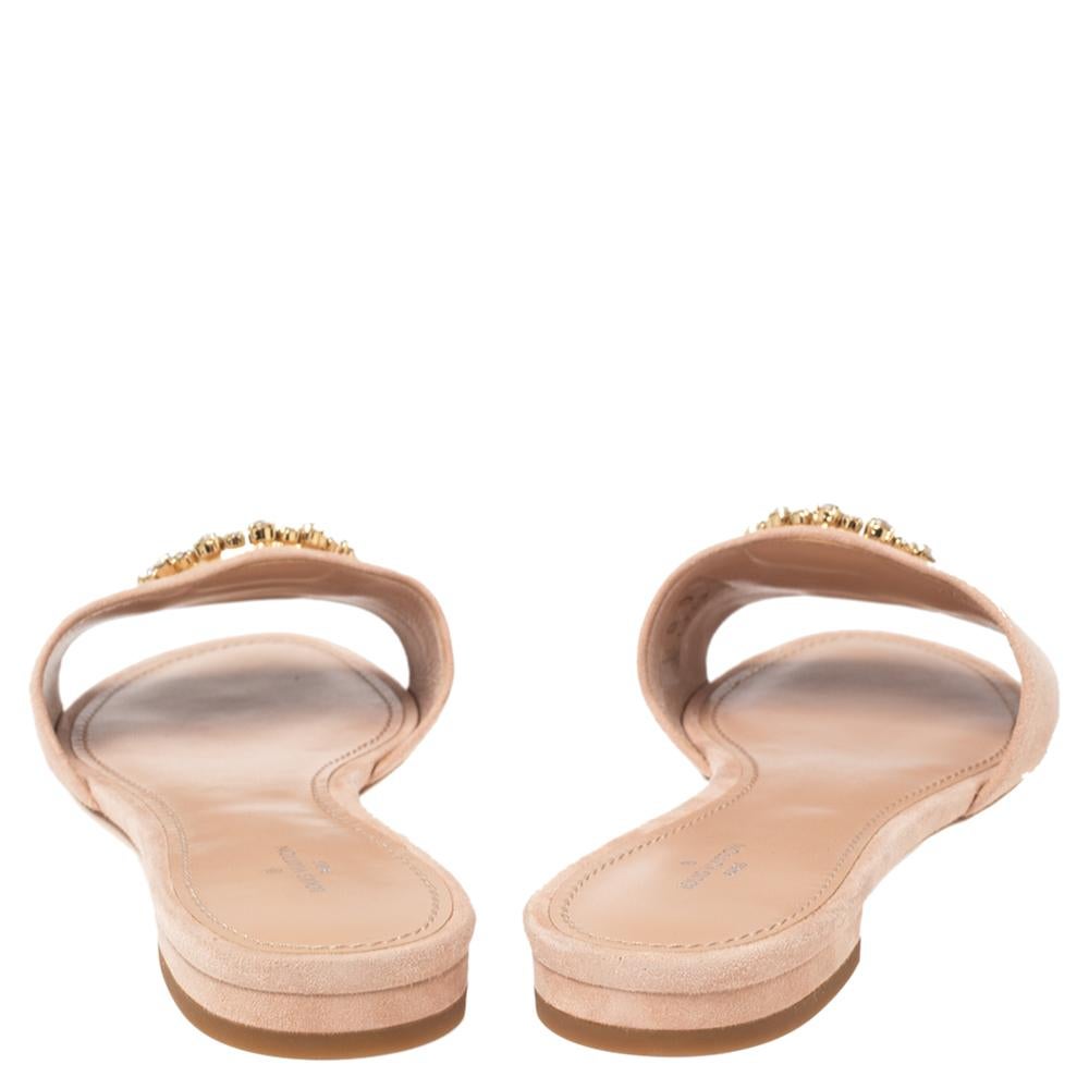 Women's Louis Vuitton Pink Suede Crystal Madeleine Flat Mules Size 41