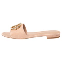 Louis Vuitton Pink Suede Crystal Madeleine Flat Mules Size 41