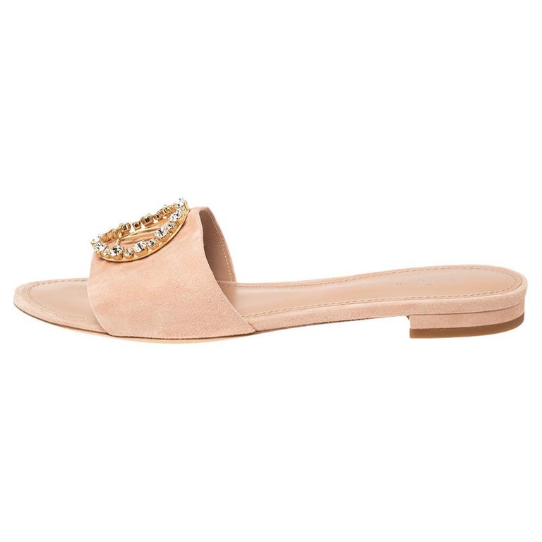Louis Vuitton Pink Suede Madeleine Slide Sandals Size 37
