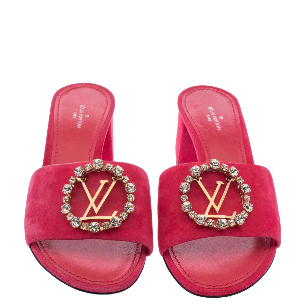 Louis Vuitton Pink Suede Madeleine Slide Sandals Size 37 In Excellent Condition In Dubai, Al Qouz 2