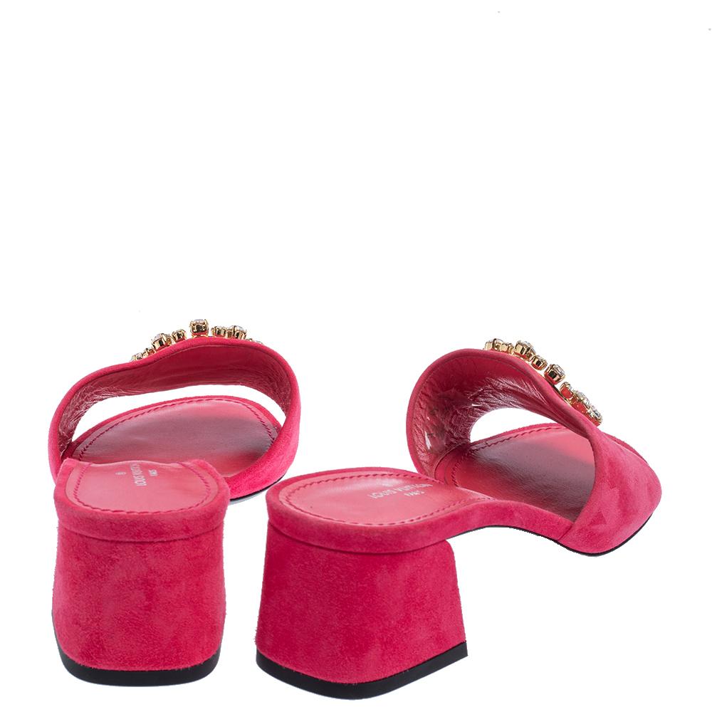 Women's Louis Vuitton Pink Suede Madeleine Slide Sandals Size 37