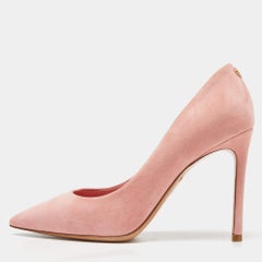 Used Louis Vuitton Pink Suede Pointed Toe Pumps Size 38.5