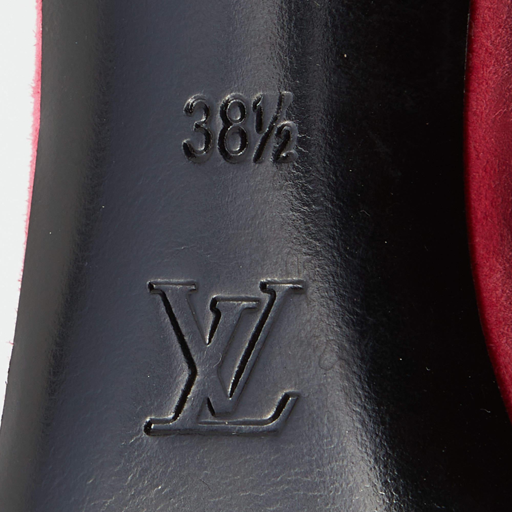 Louis Vuitton Rosa Wildleder-Sandalen mit gedrehtem Absatz Größe 38,5 im Angebot 3