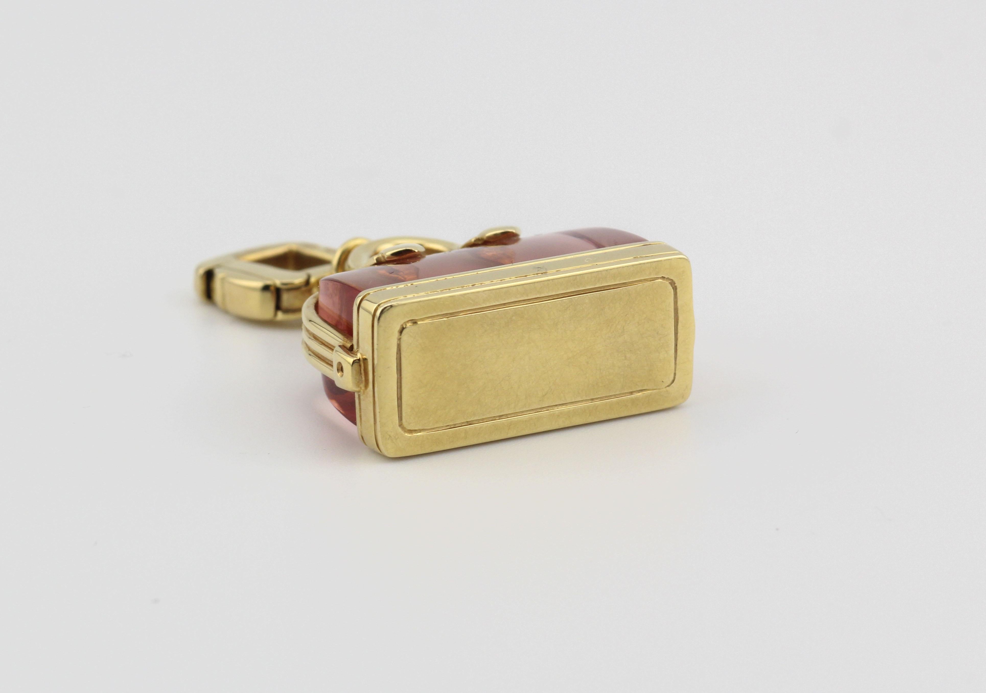 Contemporary Louis Vuitton Pink Tourmaline 18k Yellow Gold Alma Bag Charm Pendant
