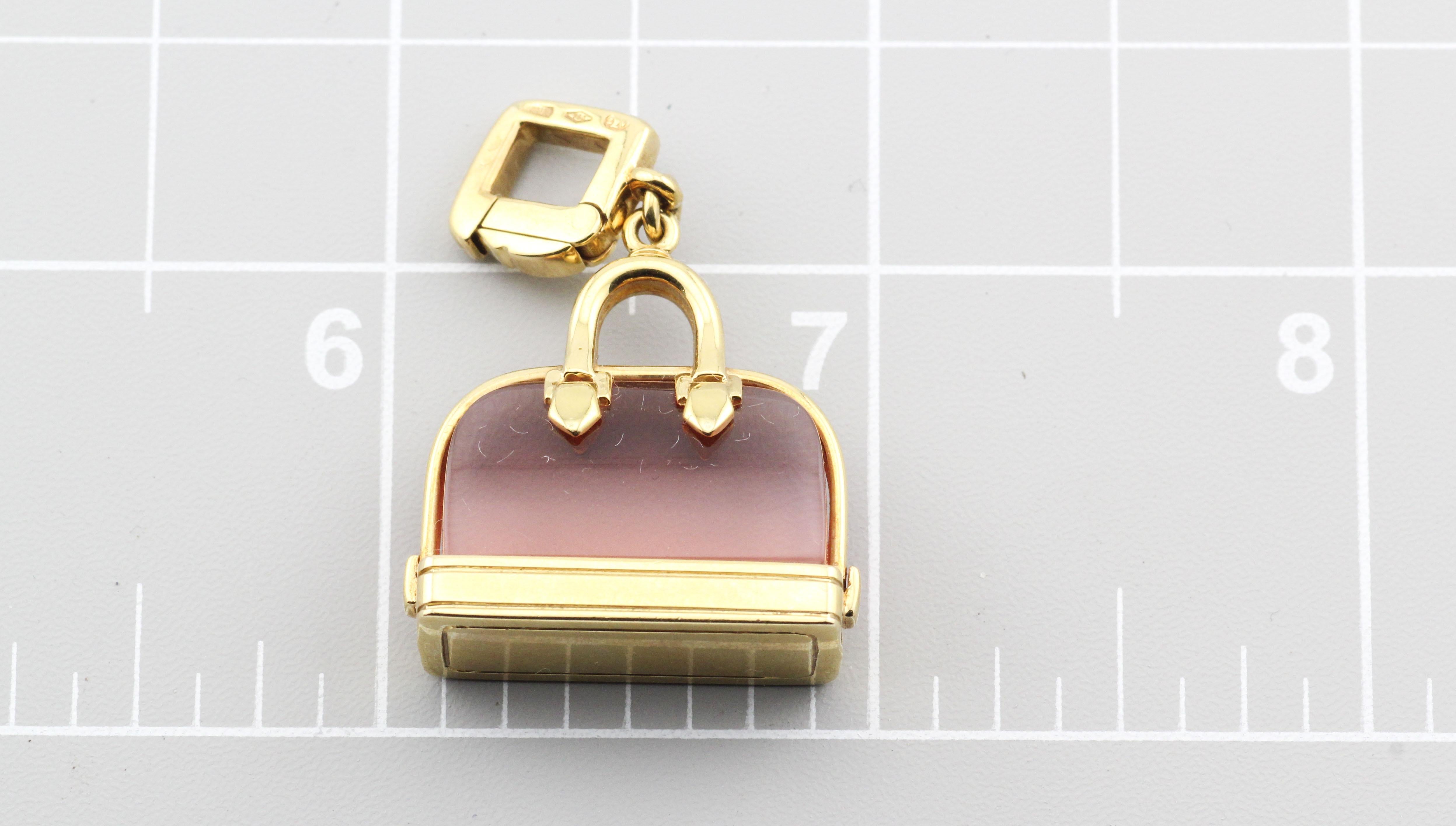 Square Cut Louis Vuitton Pink Tourmaline 18k Yellow Gold Alma Bag Charm Pendant