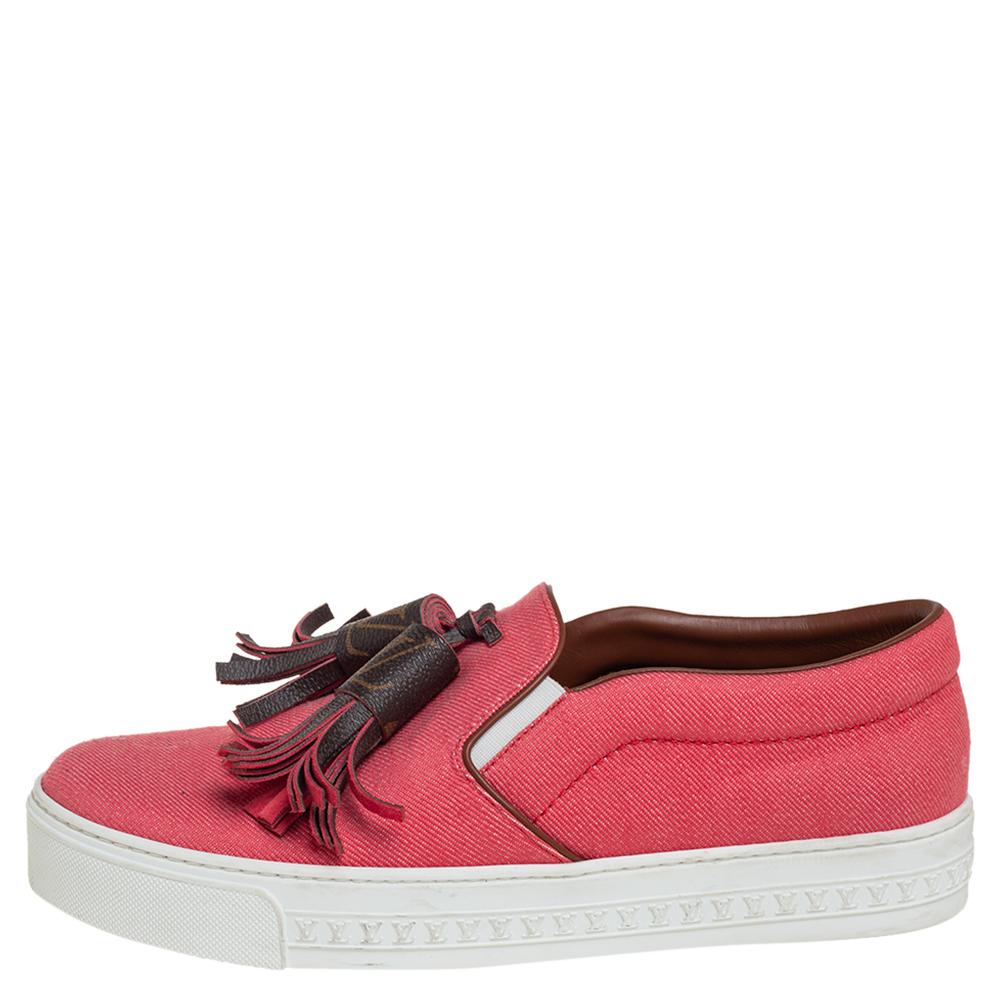 Louis Vuitton Pink Twill Monogram Canvas Destination Slip On Sneakers Size 38.5 1