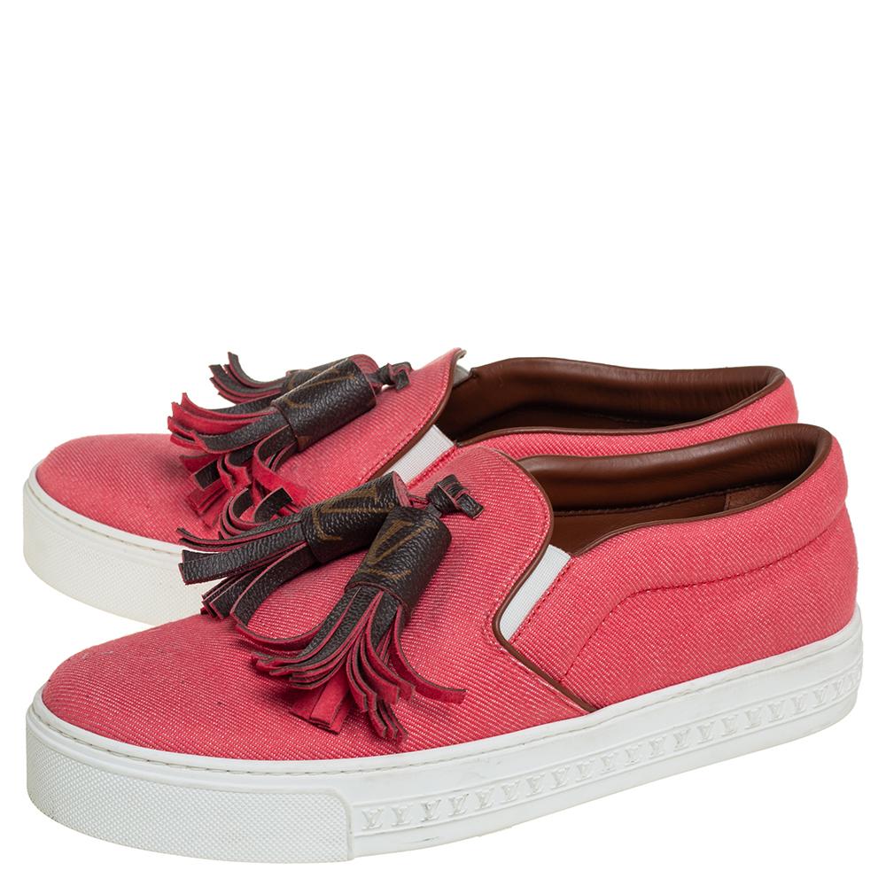 Louis Vuitton Pink Twill Monogram Canvas Destination Slip On Sneakers Size 38.5 3
