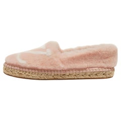 Used Louis Vuitton Pink/White Faux Fur Seashore Espadrille Flats Size 36