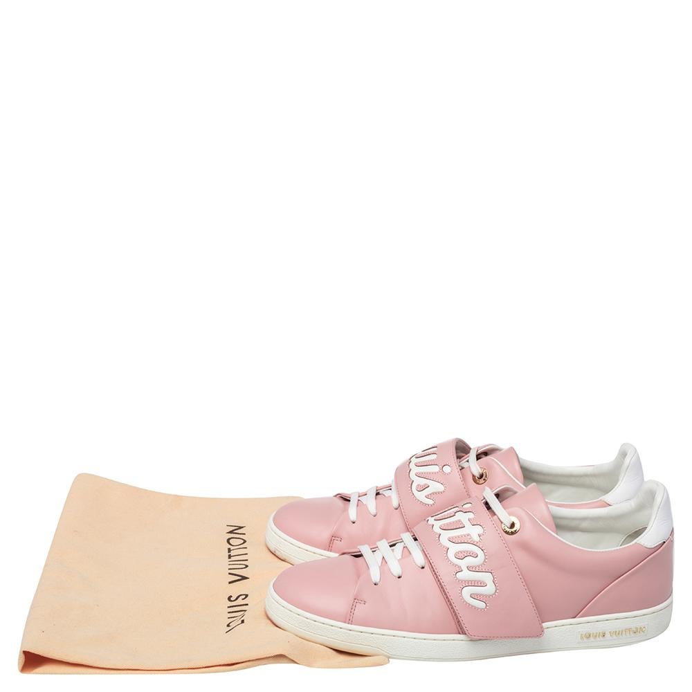 Women's Louis Vuitton Pink/White Leather Logo Frontrow Sneakers Size 41