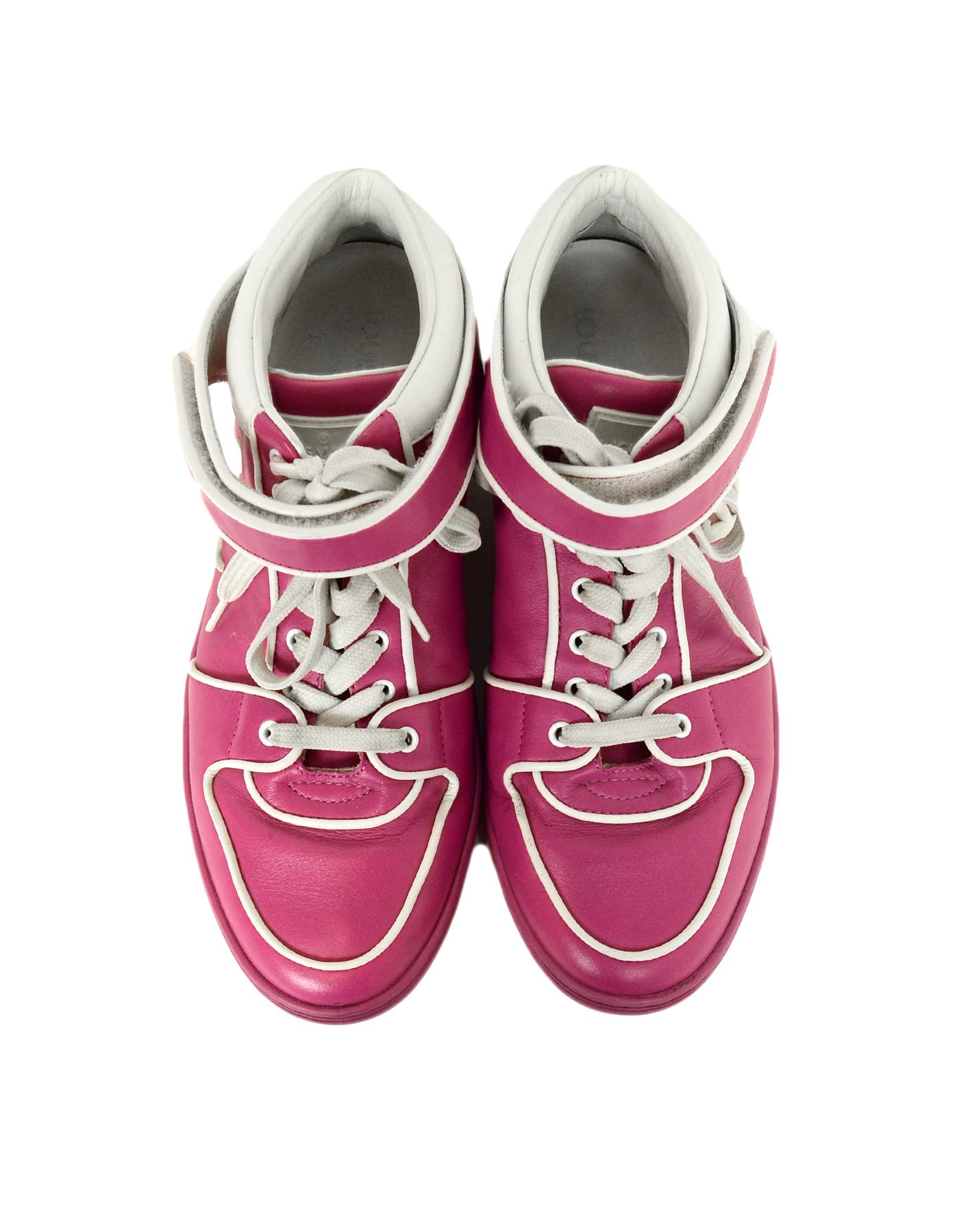 Louis Vuitton Pink/White Leather Logo Sneakers sz 36.5 In Excellent Condition In New York, NY