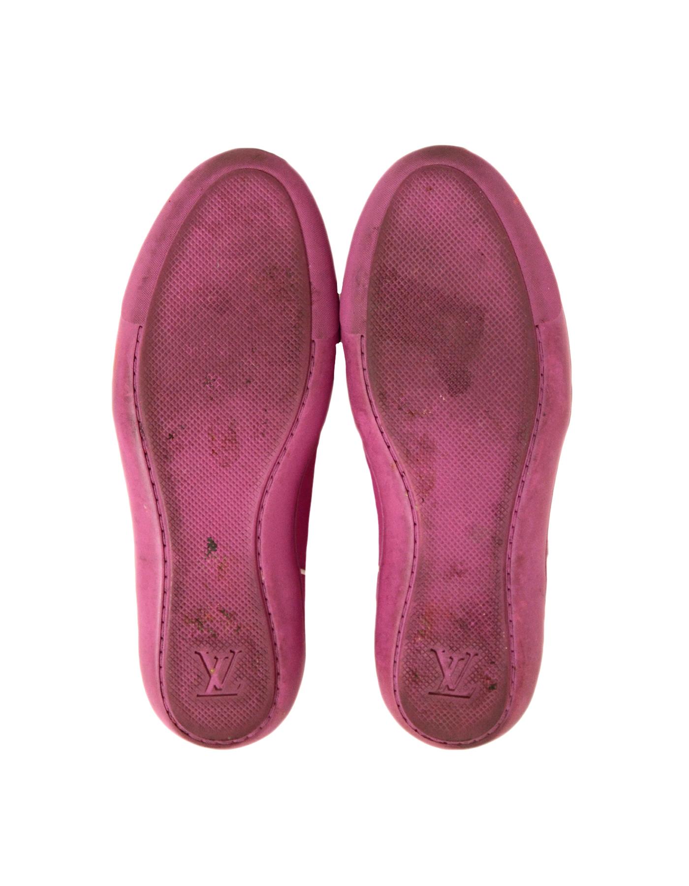 Women's Louis Vuitton Pink/White Leather Logo Sneakers sz 36.5